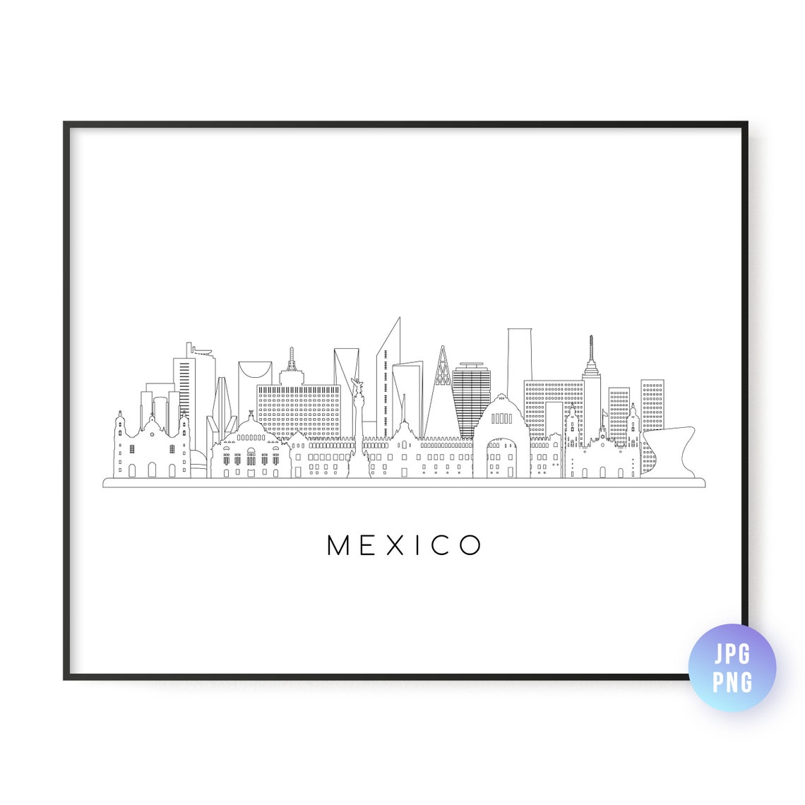 Mexico Skyline Minimalist Black and White Line Art City Poster