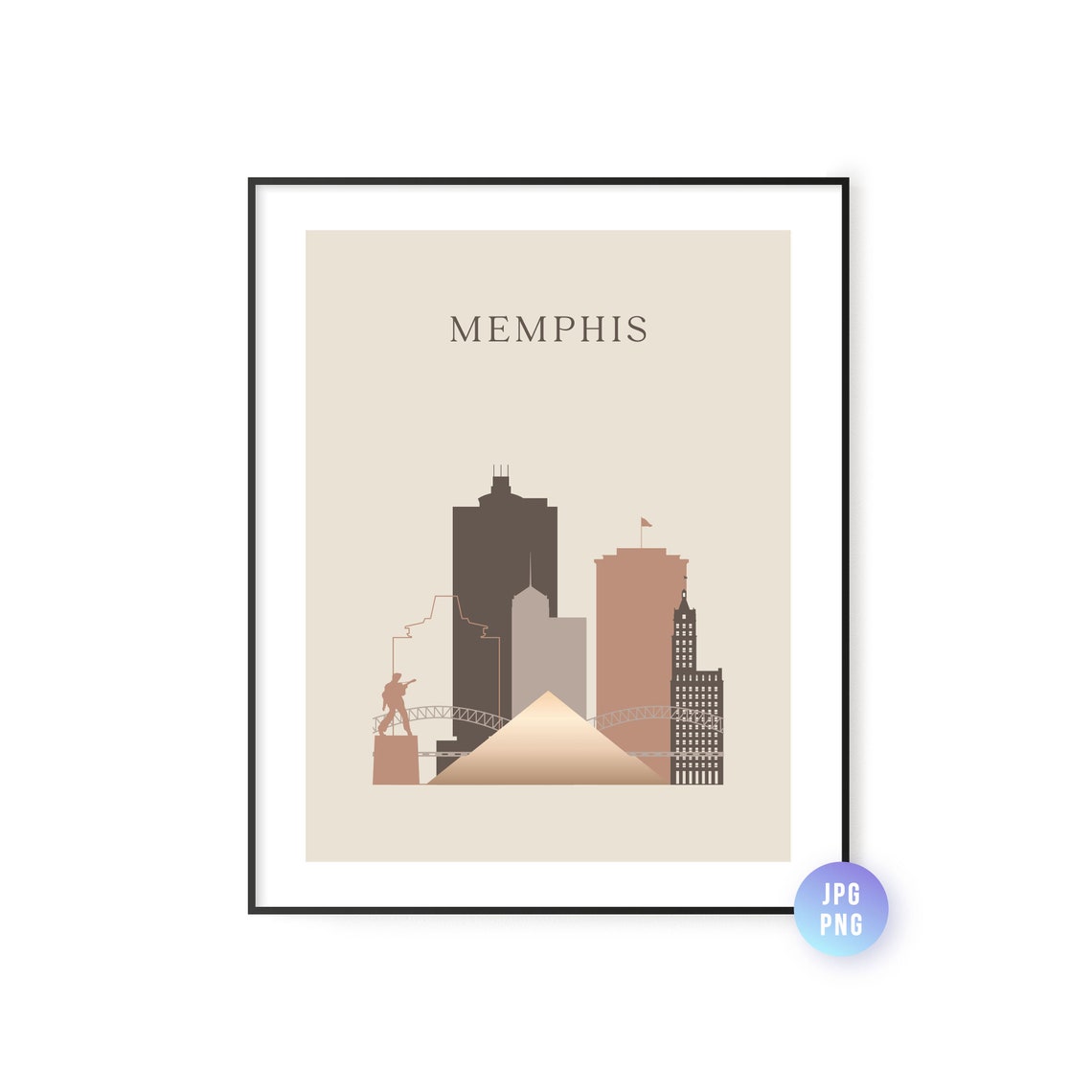 Memphis Tennessee Minimalist Beige Skyline Silhouette Wall Art