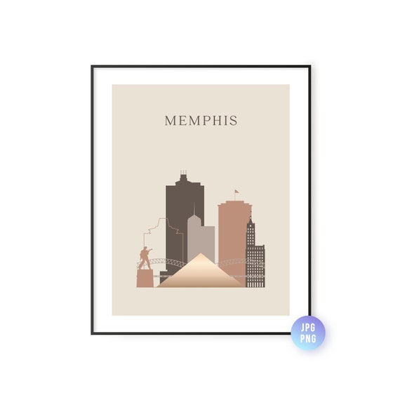 Memphis Skyline Print Boho Style Tennessee Art Travel Artwork Modern City Jpg Png