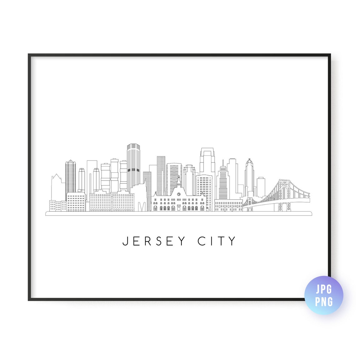 Jersey City Minimalist Skyline Line Drawing With Bridge Poster