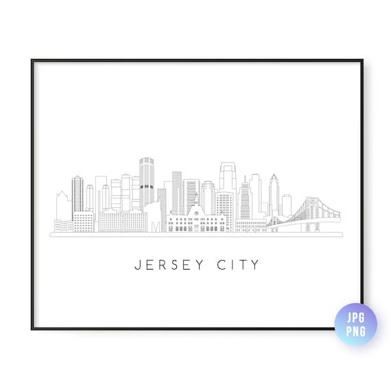 Jersey City Minimalist Skyline Line Drawing With Bridge Poster