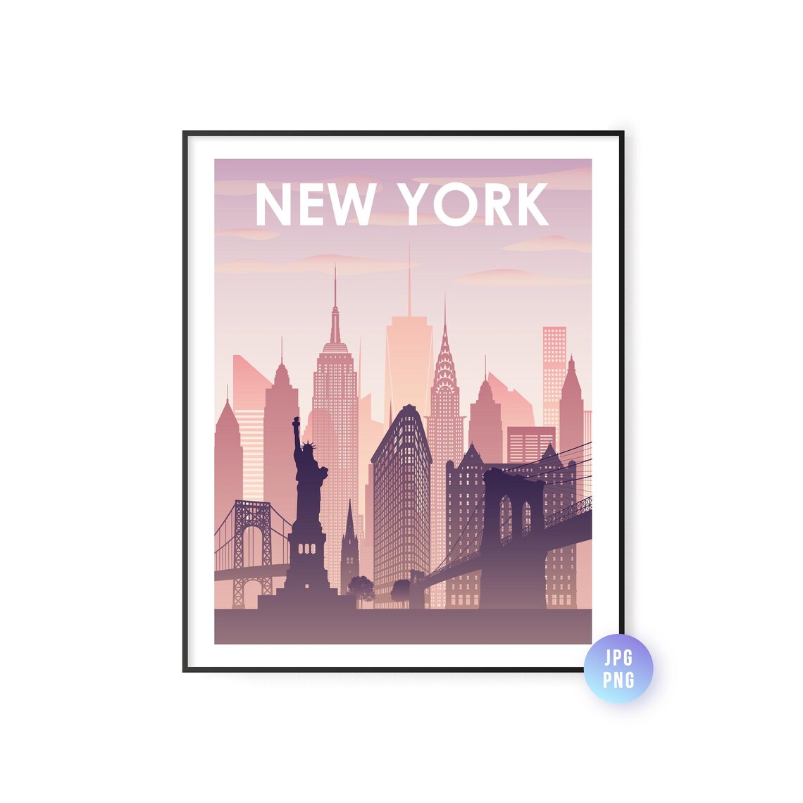New York Pastel Skyline Statue of Liberty NYC City Travel Print