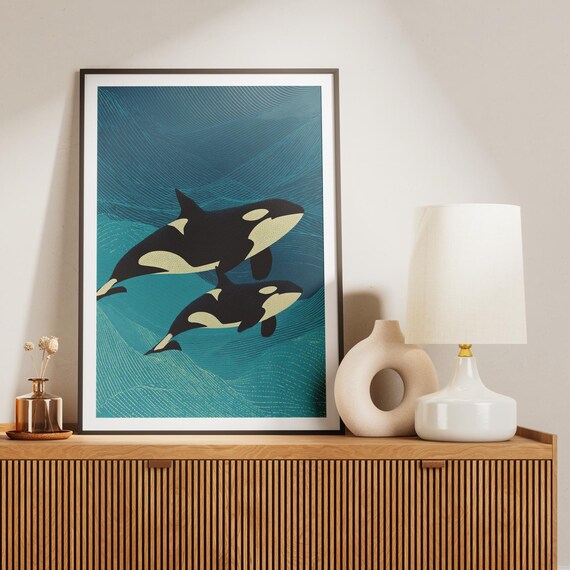Orca Poster Ocean Wall Art Whale Print Killer Nautical Home Decor Ocea Coastal Sea Animal