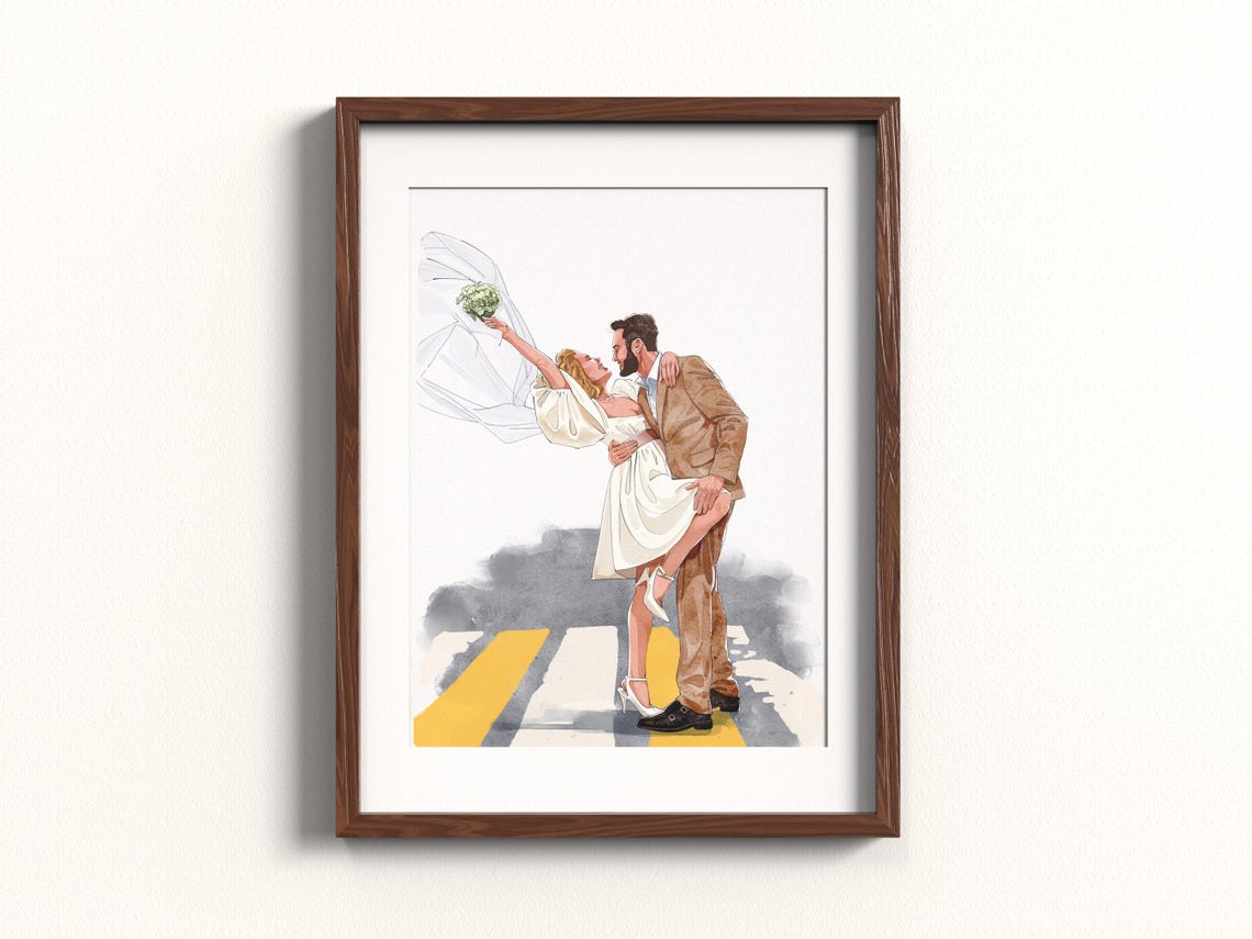 Happy Day Pizza Wedding Couple With Two Dogs Illustration Art Poster - Image 4