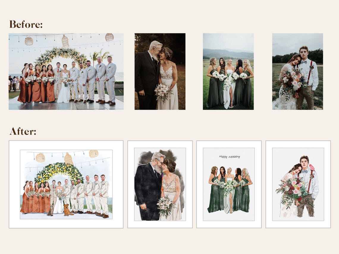 Bride and Groom Holding White Dog Custom Wedding Portrait Art Poster - Image 2