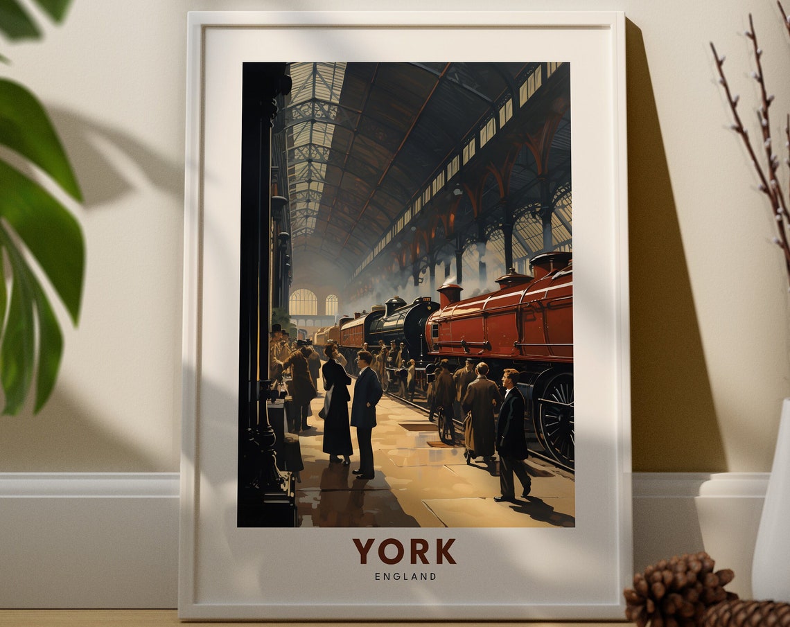 York England Vintage Steam Train Station Retro Travel Poster