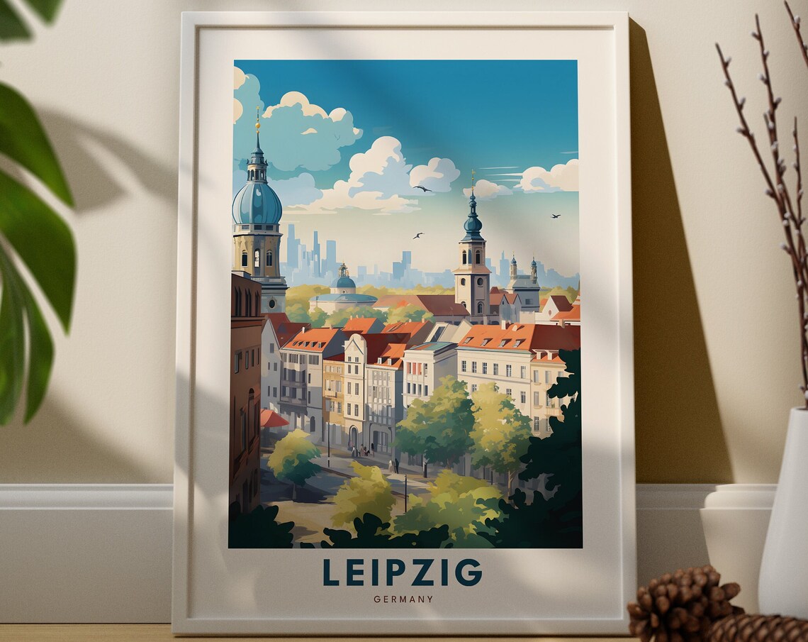 Leipzig Germany City Churches Skyline Travel Poster Historic Decor