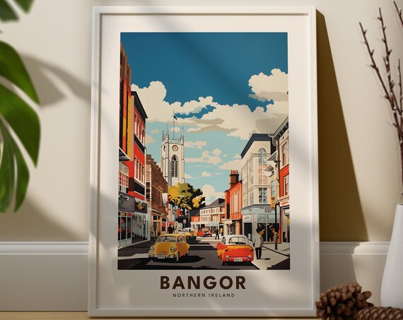 Bangor Travel Print Wall Art Hanging Home Dcor Gwynedd Gift Lovers City Poster Vintage