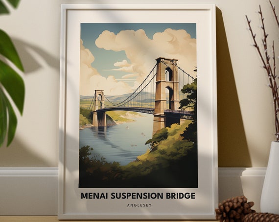 Menai Suspension Bridge Travel Print Wall Art Hanging Home Dcor Poster