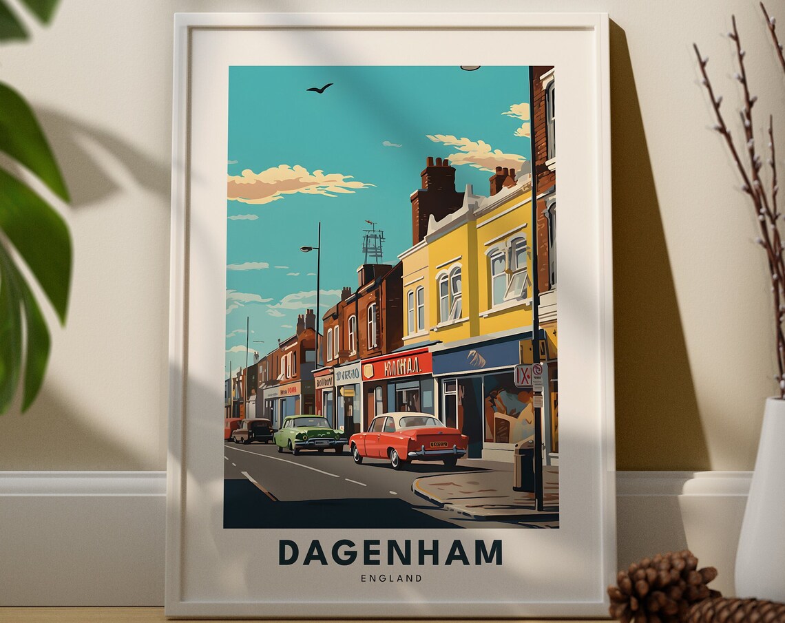 Dagenham England Classic Cars High Street Vintage Travel Poster