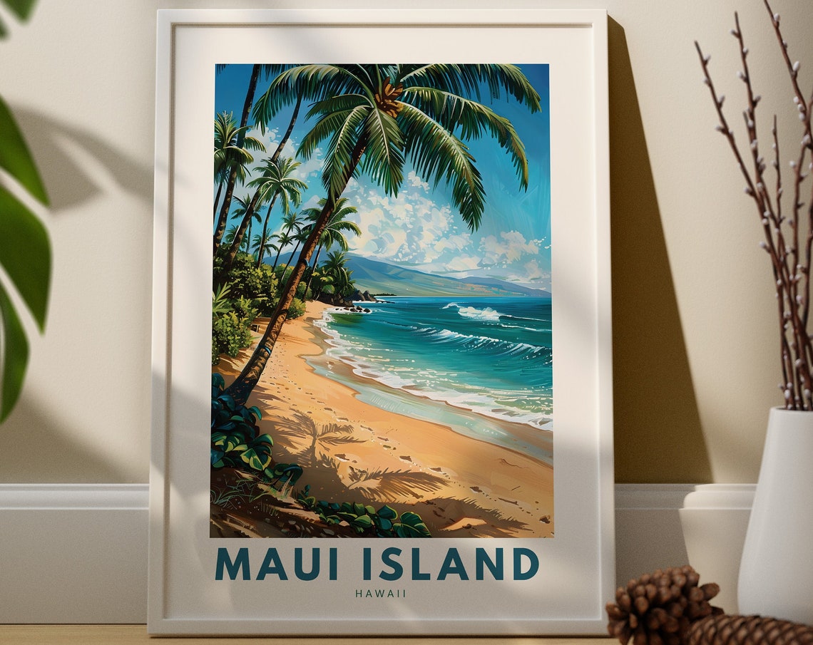 Maui Island Hawaii Palm Beach Turquoise Ocean Waves Travel Poster