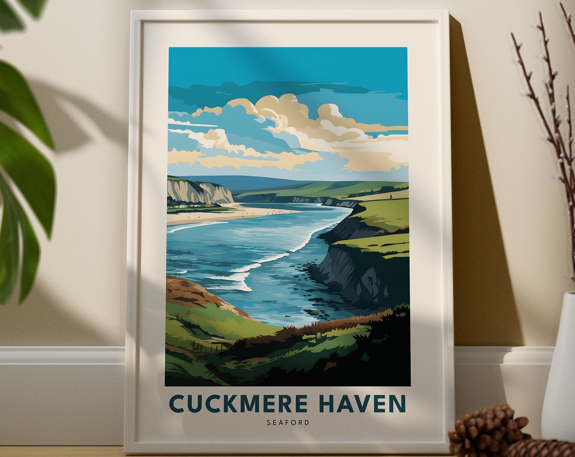 Cuckmere Haven Seaford Travel Poster Chalk Cliffs Coastal England Art