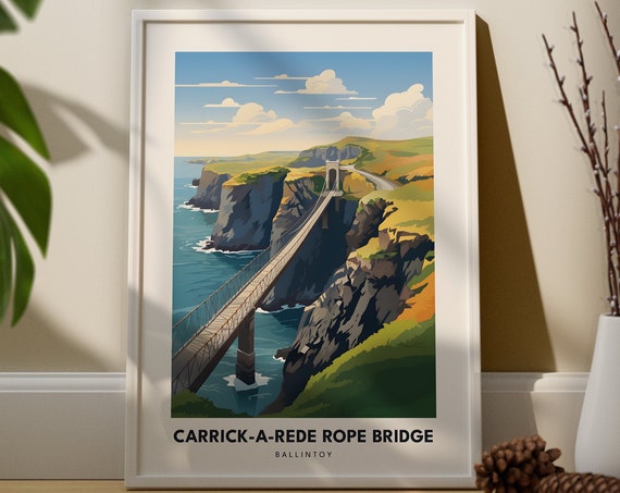 Carrickarede Rope Bridge City Travel Print Wall Art Hanging Home Dcor