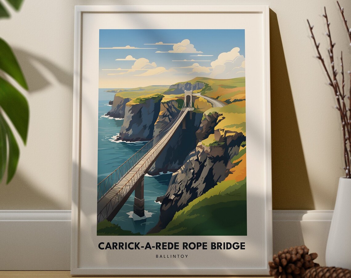 Carrick A Rede Rope Bridge Ballintoy Travel Poster Ireland Coast