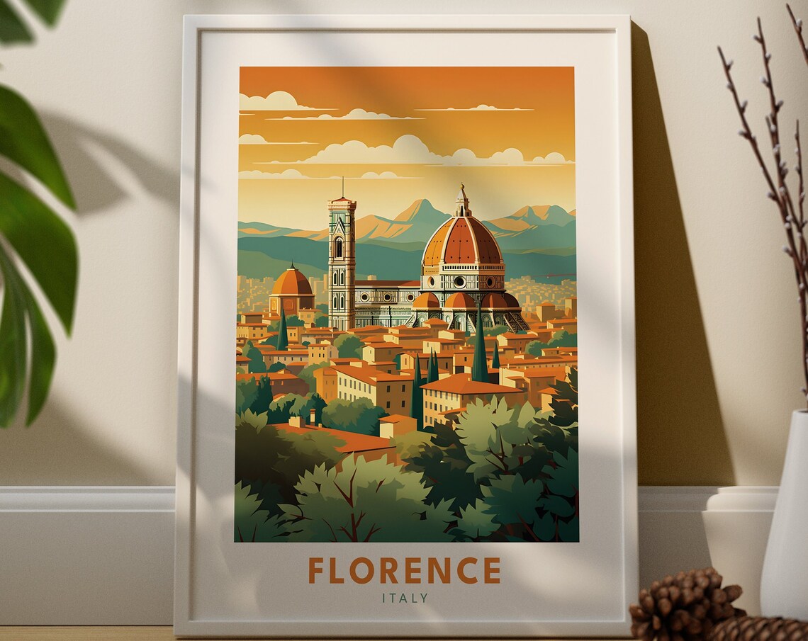 Florence Italy Duomo Cathedral Sunset Vintage Travel Poster Art