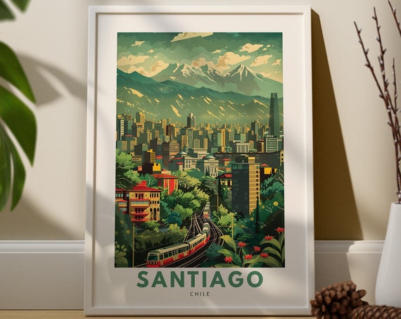 Santiago Wall Art Print Travel Poster Chile Decor Hang