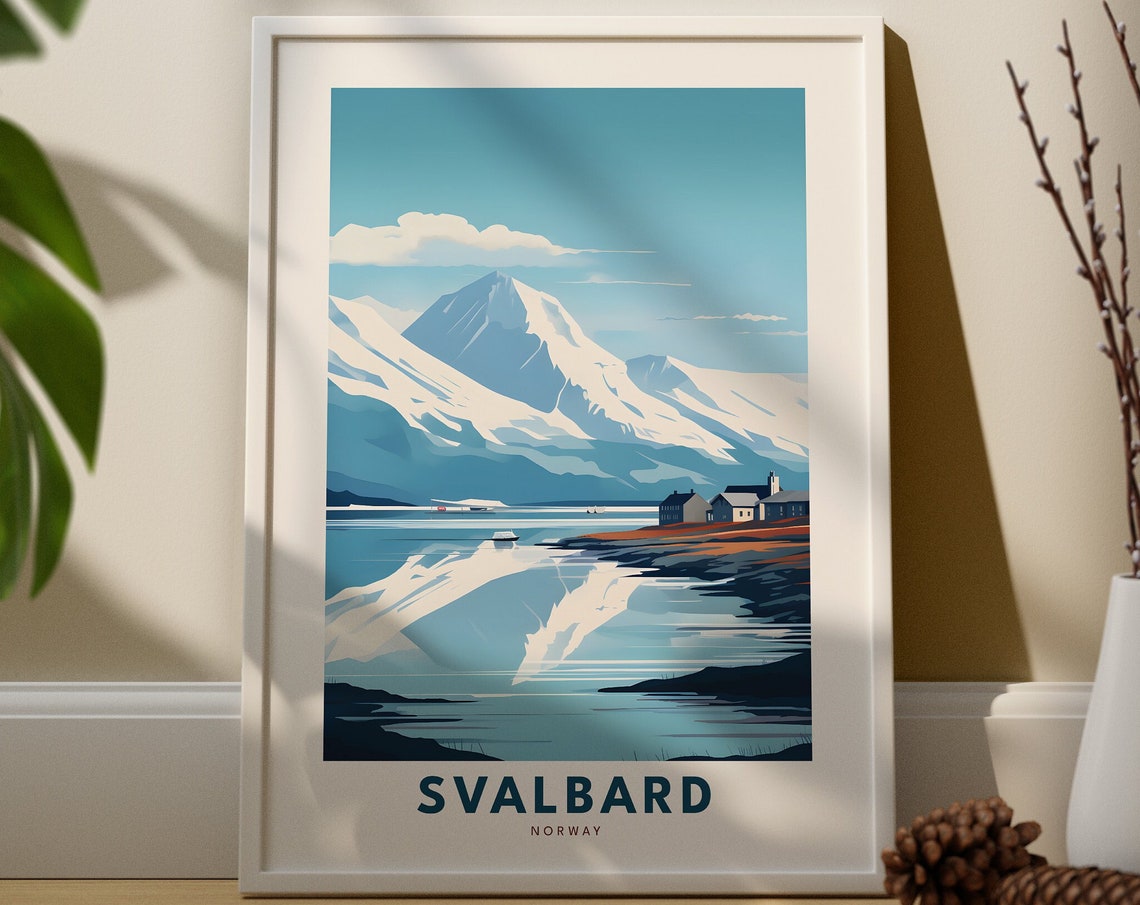 Svalbard Norway Arctic Mountains Fjord Snow Landscape Travel Poster