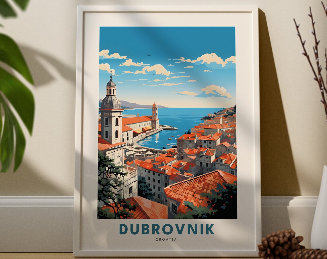 Dubrovnik Croatia Old Town Red Roofs Seaside Travel Art Poster