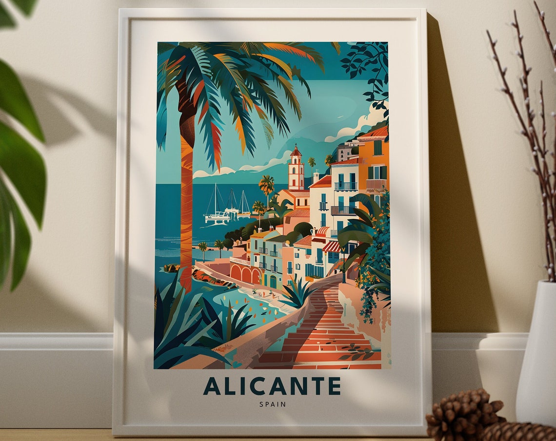 Alicante Spain Coast Vintage Mediterranean Travel Art Poster