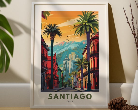 Santiago Wall Art Print Travel Poster Chile Decor Hang