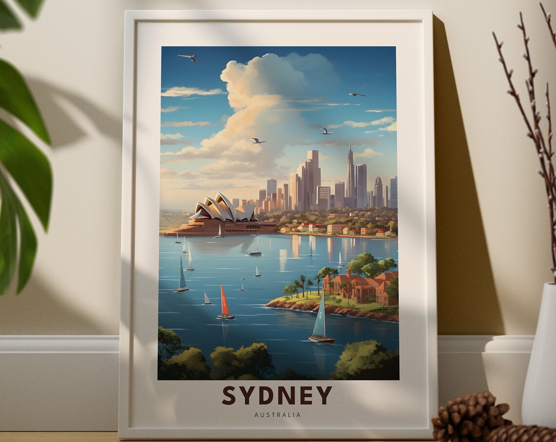 Sydney Australia Travel Poster with Opera House and Harbor View
