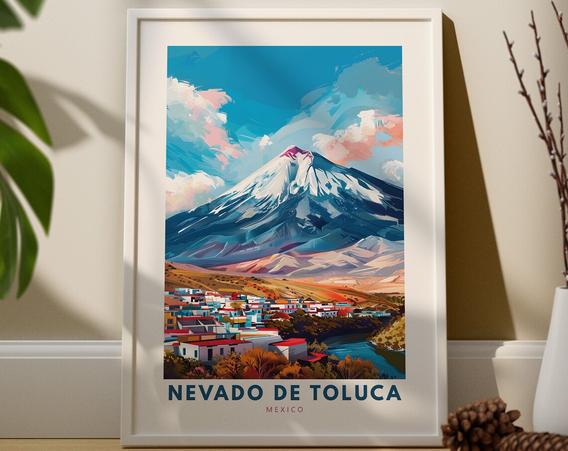 Nevado de Toluca Mexico Snowy Volcano Retro Vintage Travel Poster