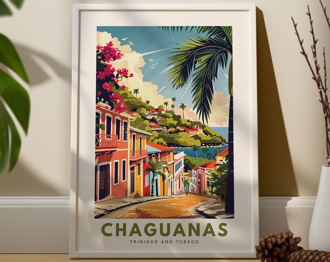 Chaguanas Trinidad and Tobago Tropical Street Scene Travel Poster
