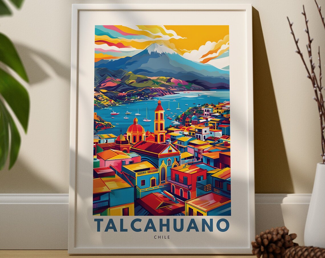 Talcahuano Chile Colorful Coastal City Retro Travel Poster Art