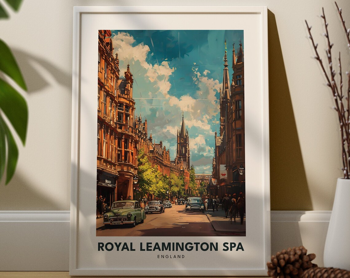 Royal Leamington Spa England Travel Poster Vintage Street Scene