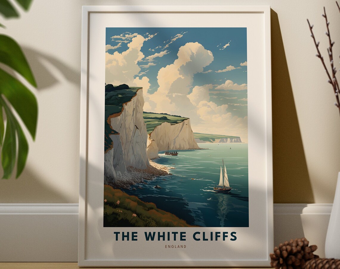 The White Cliffs England Sailing Boat Coastal Vintage Travel Poster