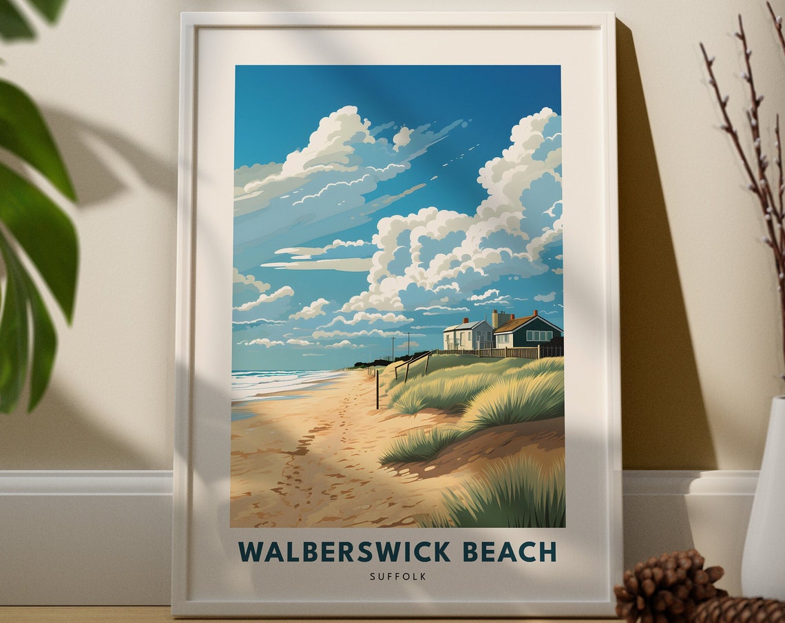 Walberswick Beach Suffolk Vintage Travel Poster Seaside Coastal Art