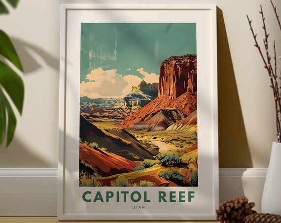 Capitol Reef Utah Red Rock Canyon Desert Vintage Travel Poster
