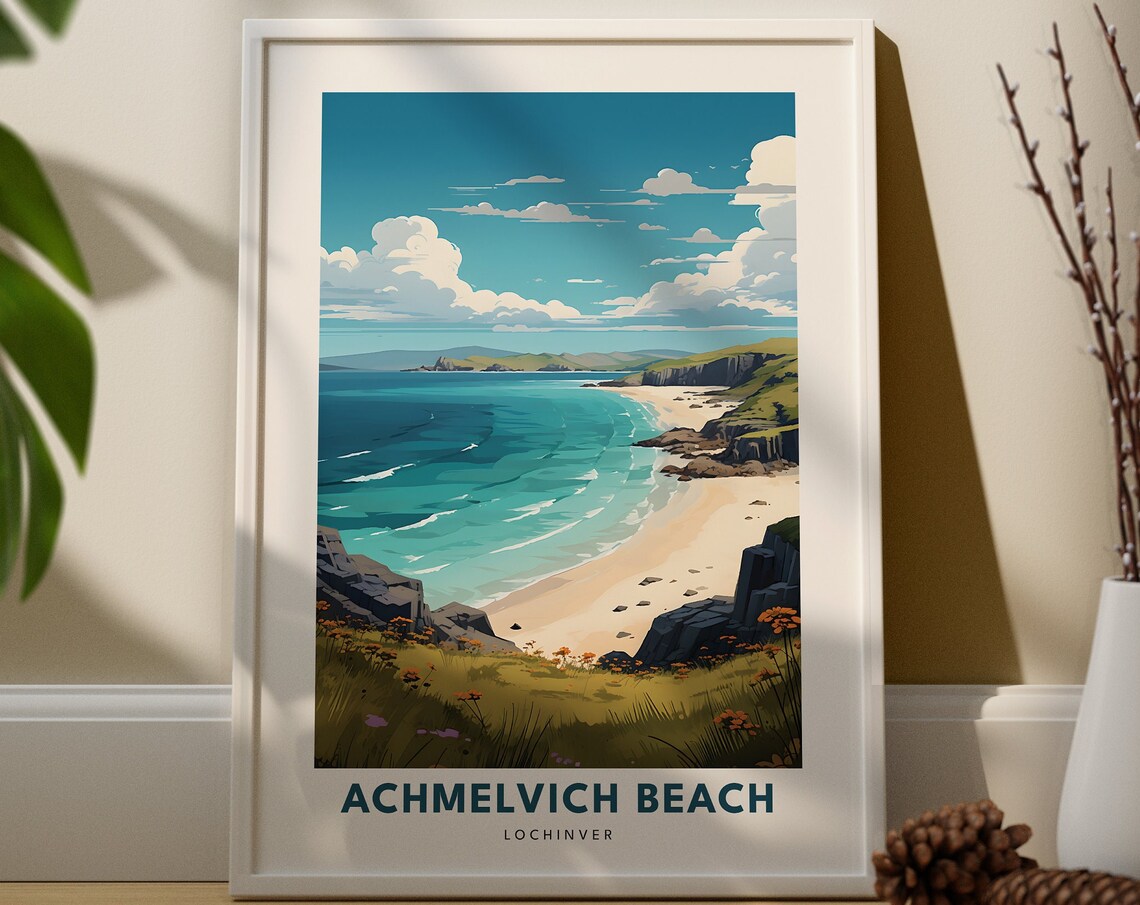 Achmelvich Beach Lochinver Scotland Coastal Travel Poster Art
