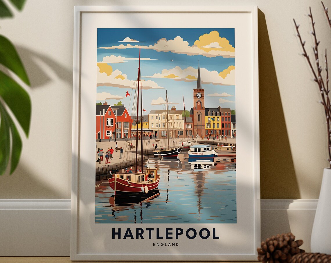 Hartlepool England Historic Marina Sailing Boats Clock Tower Travel Poster