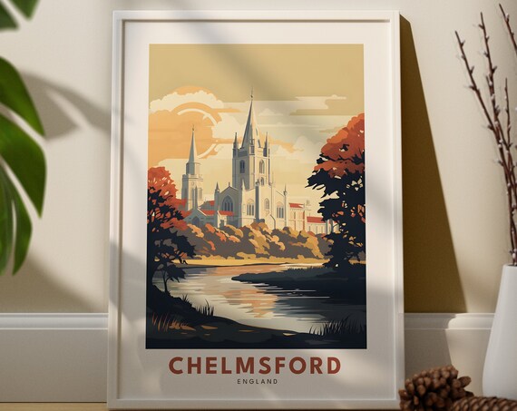 Chelmsford England Cathedral Riverside Autumn Trees Travel Poster