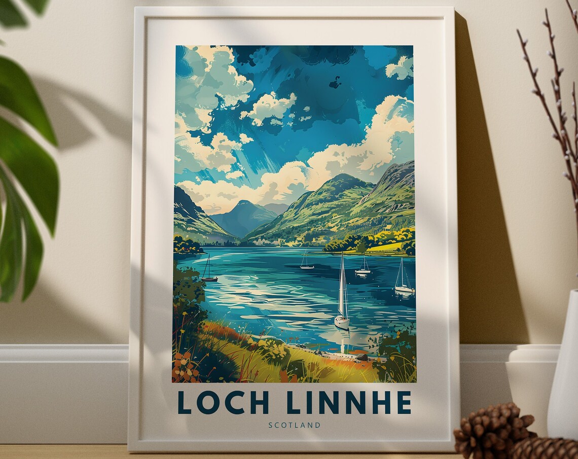 Loch Linnhe Scotland Sailboats Mountain Lake Scenic Travel Poster