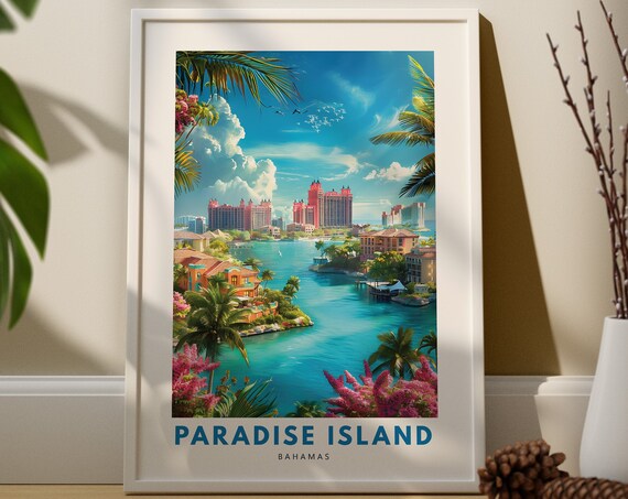 Paradise Island Wall Art Print City Poster Bahamas Decor Hang Travel