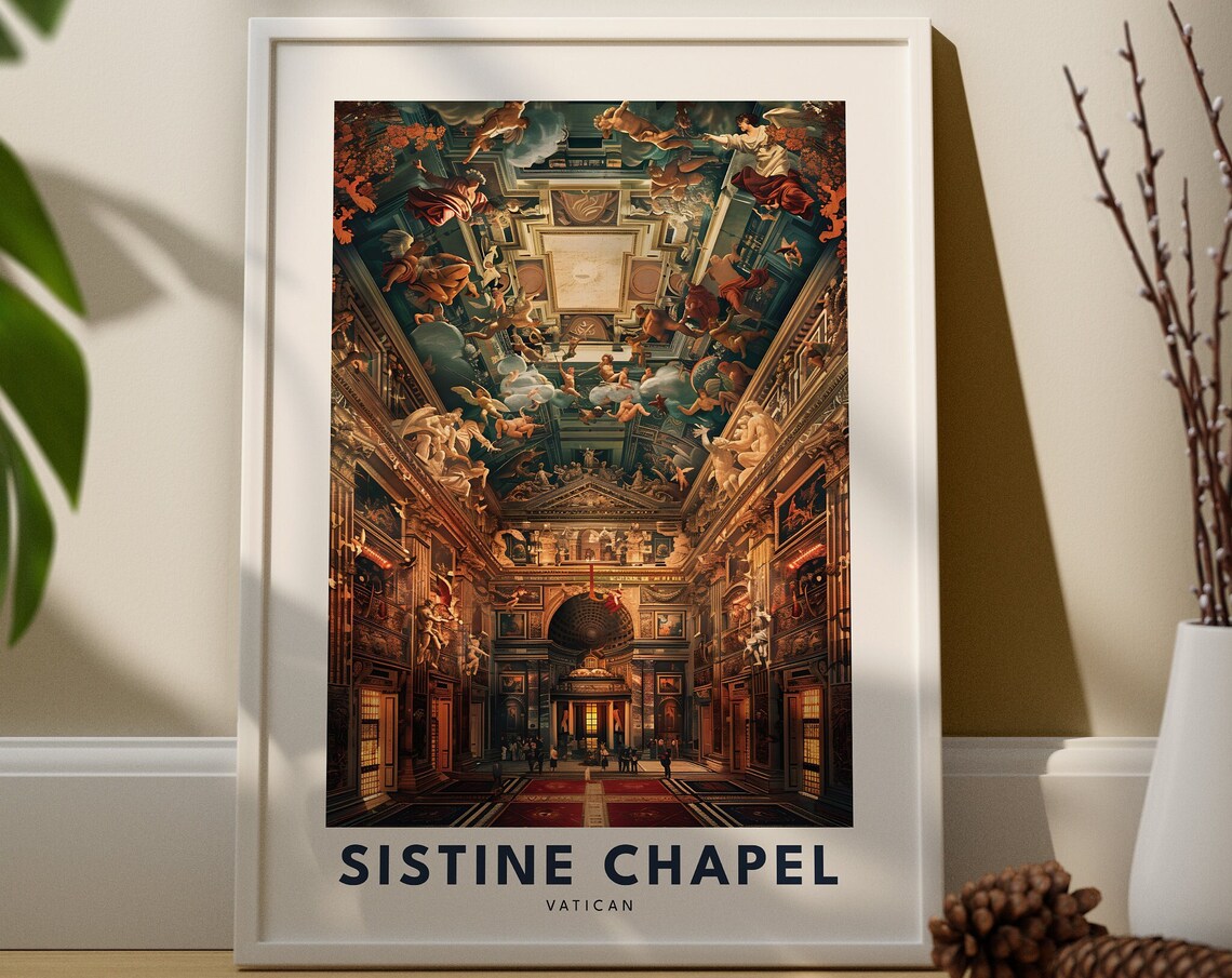 Sistine Chapel Vatican Ornate Ceiling Frescoes Rome Italy Travel Poster