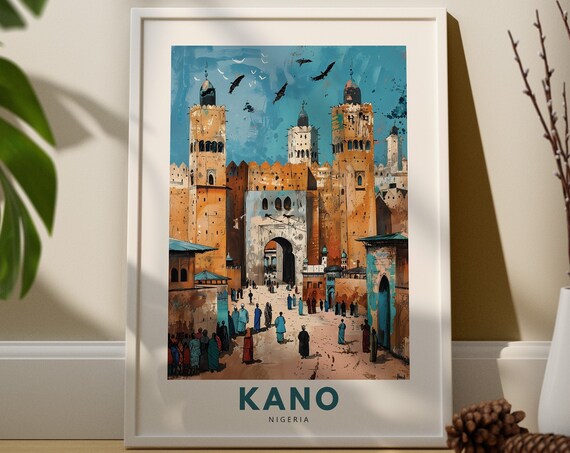 Kano Nigeria Historic Old City Gates Painted Travel Art Poster