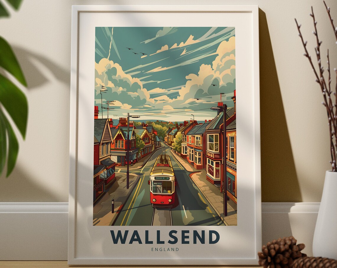Wallsend England Vintage Red Tram Street Retro Travel Poster