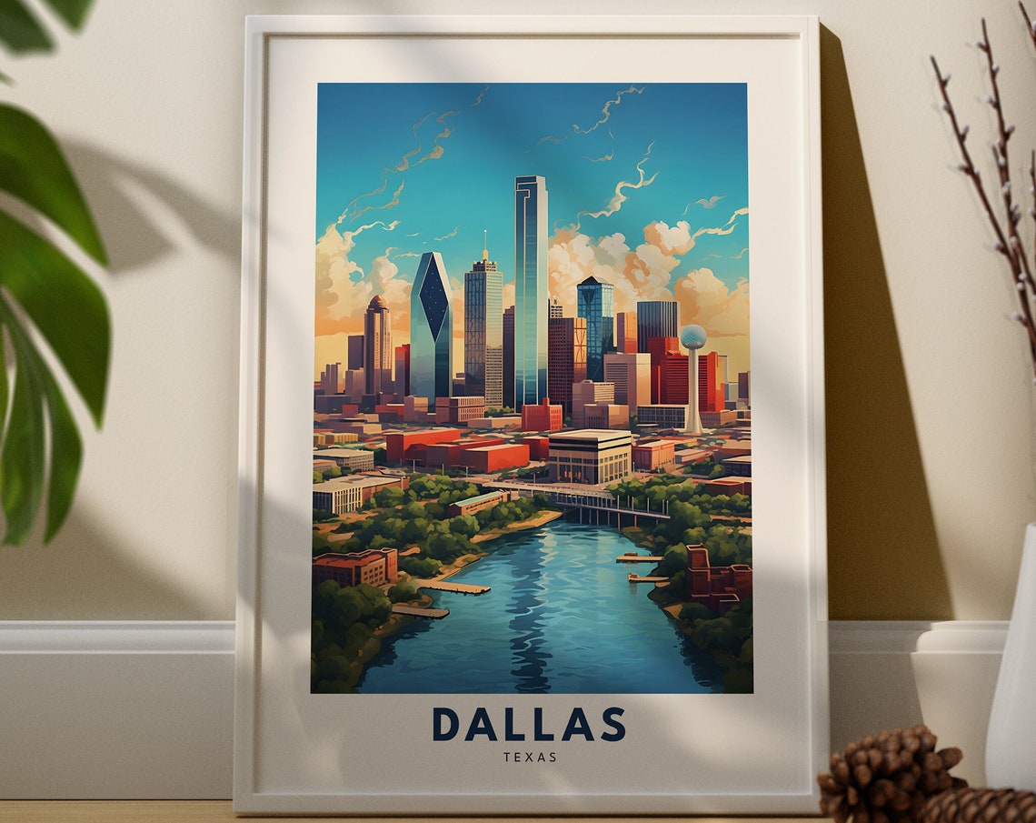 Dallas Texas Skyline Retro Downtown Vintage City Travel Poster