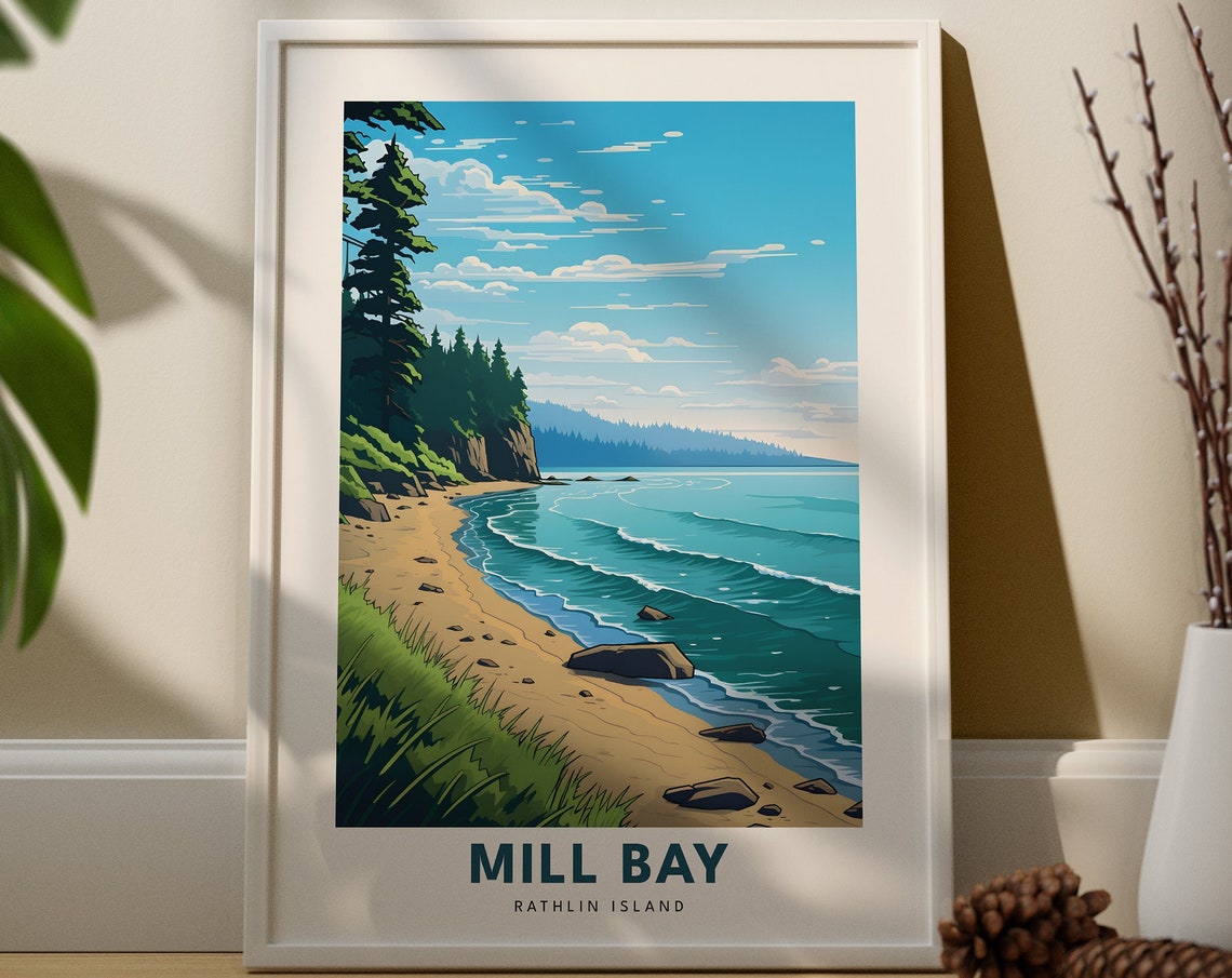 Mill Bay Rathlin Island Sandy Cove Ocean Waves Travel Poster
