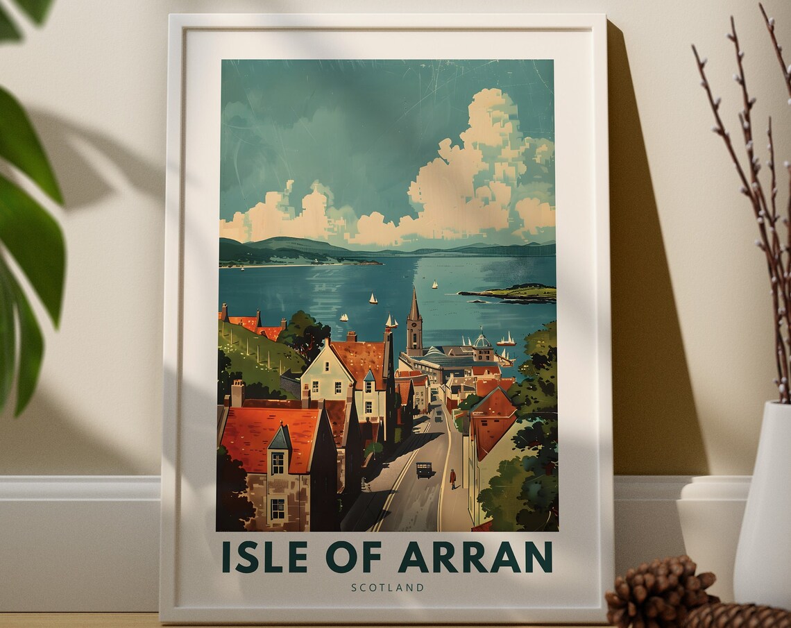 Isle of Arran Scotland Coastal Town Retro Travel Poster Harbor View