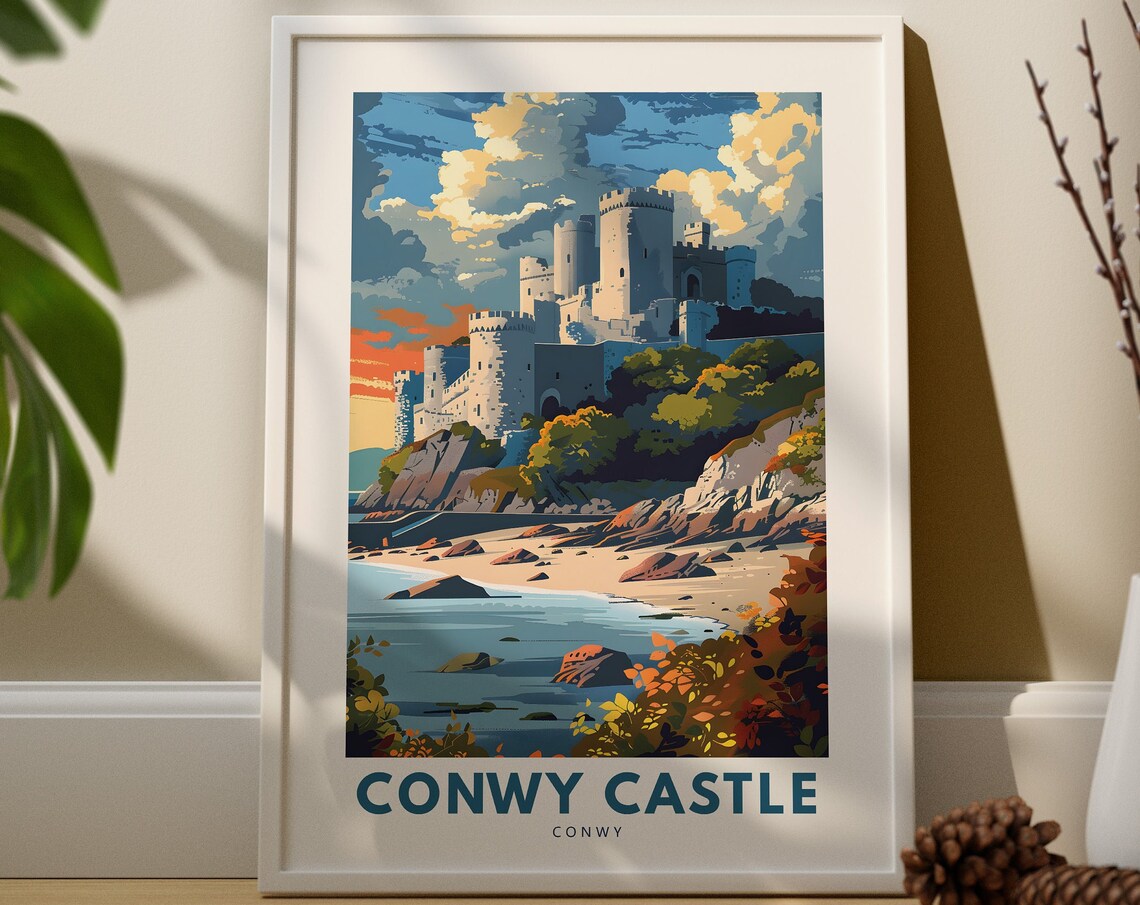 Conwy Castle Wales Medieval Fortress Coastal Vintage Travel Poster