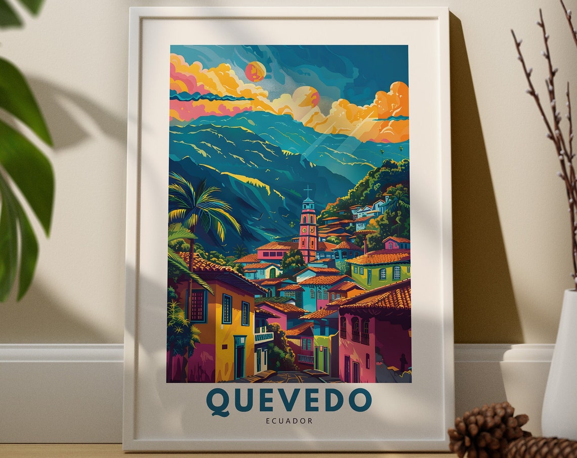 Retro Quevedo Ecuador Colorful Andean Mountain Town Travel Poster