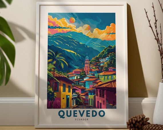 Retro Quevedo Ecuador Colorful Andean Mountain Town Travel Poster