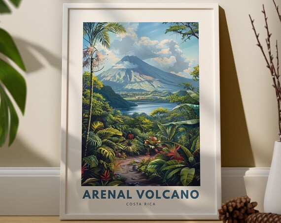Arenal Volcano Costa Rica Rainforest Lake Vintage Travel Poster