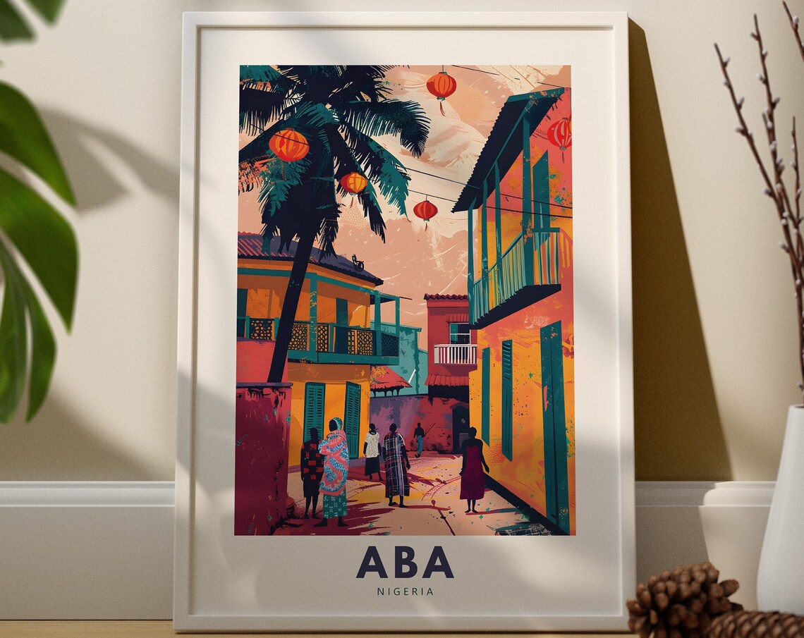Aba Nigeria Colorful Street Lanterns West Africa Travel Poster