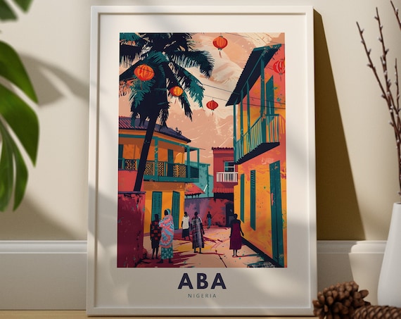 Aba Nigeria Colorful Street Lanterns West Africa Travel Poster