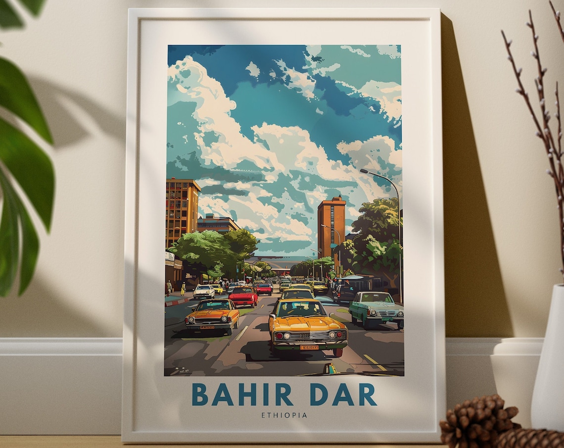 Bahir Dar Ethiopia Busy Street Classic Cars Vintage Travel Poster